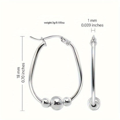 S925 Sterling Silver 3-Bead Hoop Earrings for Women – 18mm Hypoallergenic Pendant Bead Ring Earrings with Gift Box, Perfect Holiday & Birthday Gift