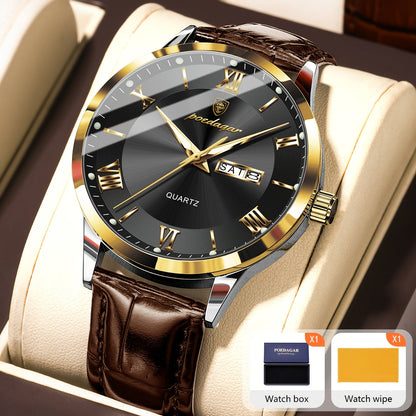 POEDAGAR Men's Quartz Watch Waterproof Luminous Dial Calendar Week Display – Casual Sports Analog Wristwatch Alloy Case 11 Colors Silver Gold Black Blue Gift for Men