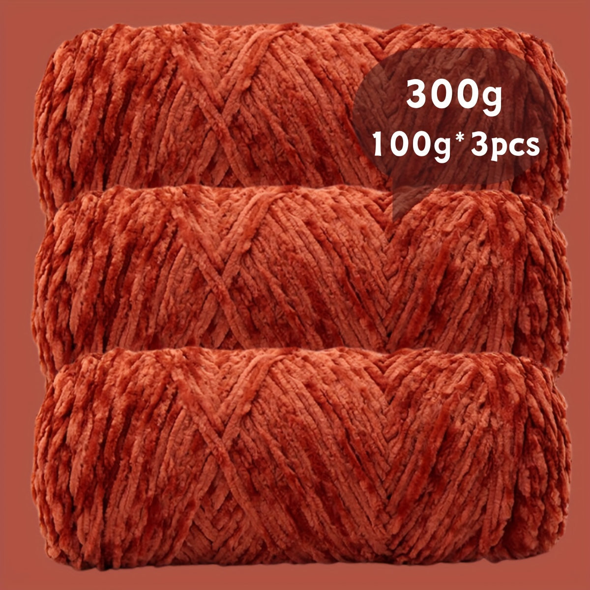 Velvet Chenille Yarn 3-Pack 300g (100g x3) Soft Bulky Knitting Crochet Yarn 47 Colors Beginner Friendly Luxury Handcraft for Sweaters Scarves Hats Dolls Bags Amigurumi DIY Projects