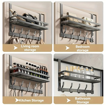 Over-the-Door Storage Rack Heavy Duty Metal Hooks | No Tools Required 4 to 8 Hooks | Bedroom Bathroom Kitchen Closet Door Organizer Hanger | Black Gray | 14 to 24 Inch