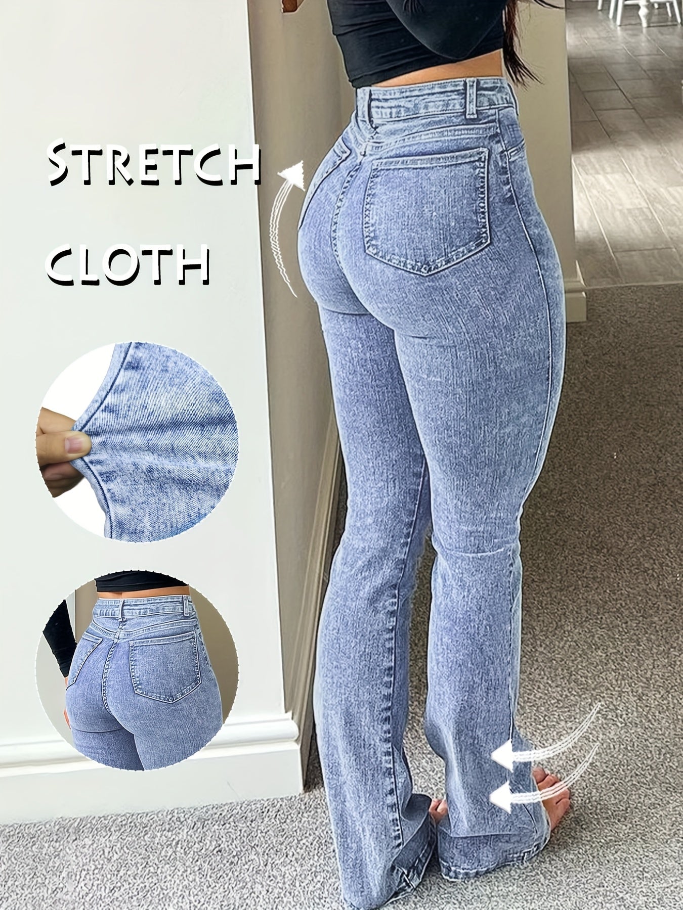 Women's Y2K Vintage High-Waist Straight Leg Denim Jeans – High Elastic Waistband, Solid Color Long Pants, 12 Colors, Sizes XS-XXL, Trendy Streetwear Fashion