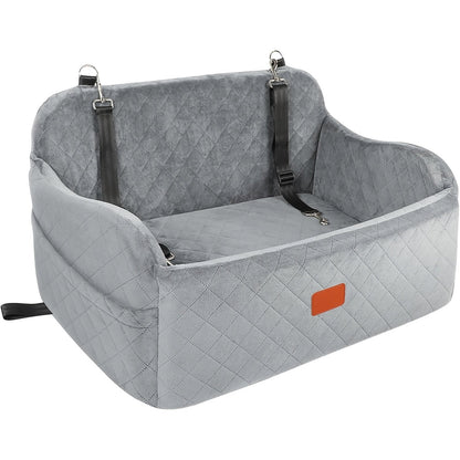 Dog Car Seat for Medium Large Dogs – Washable Memory Foam Pet Travel Car Bed with Seat Belt Pass-Through, Adjustable Straps & 3-Point Installation, Gray Black Brown All Black Black Gray