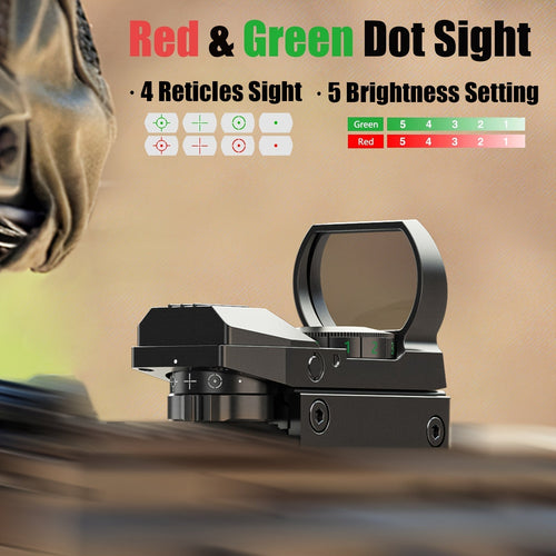 Red Green Dot Sight 1x22x33 with 20mm Picatinny Rail - 4 Reticles 5 Brightness Settings Wide Field of View Scope for Rifles Shotguns