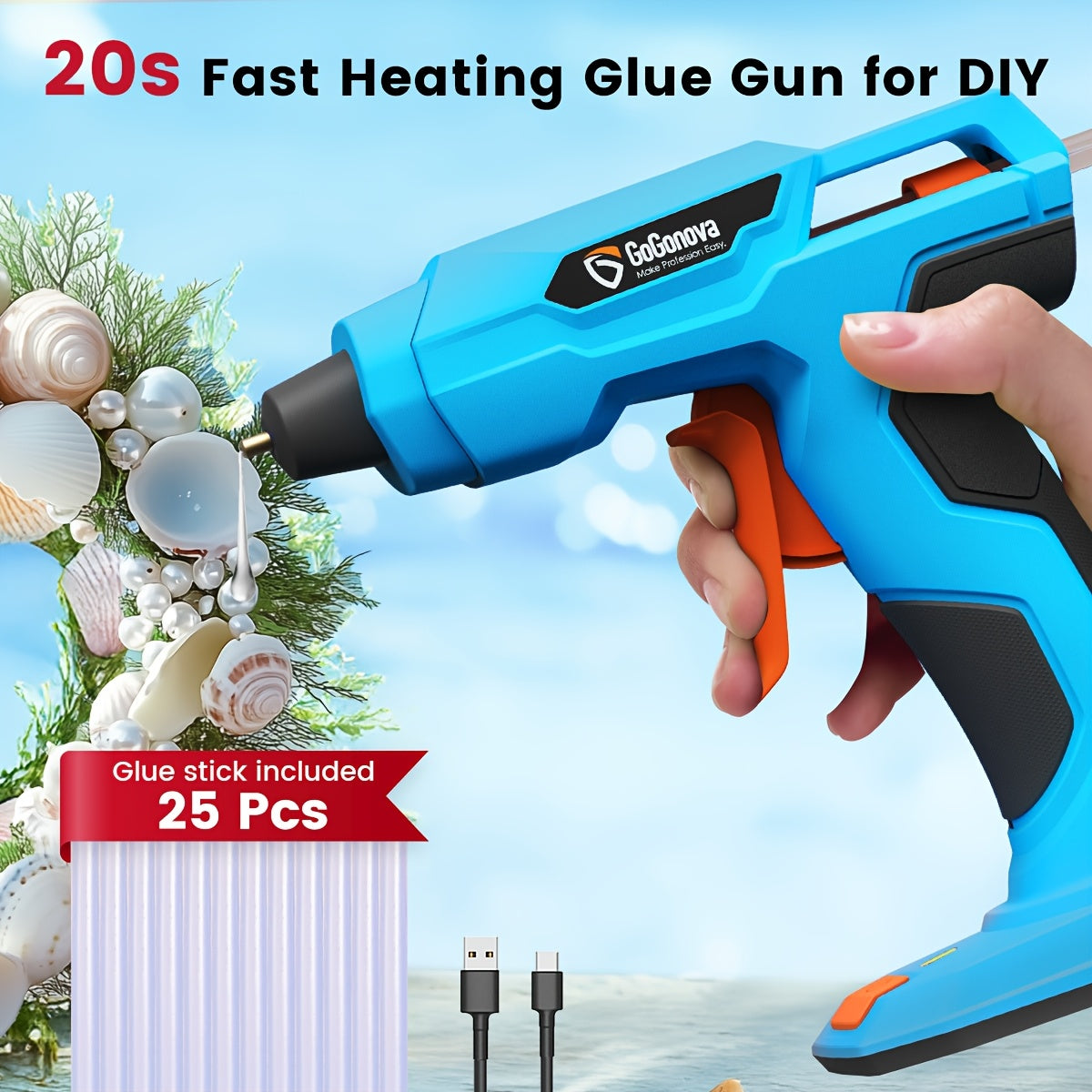 Cordless Hot Glue Gun USB Rechargeable with 25 Glue Sticks – 20 Second Fast Heating Anti-Drip Safety Design for DIY Crafts Home Repair Plush Toy Repair and Handmade Projects – Pink Grey Blue
