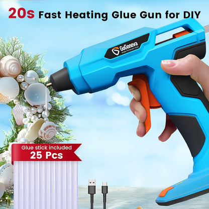 Cordless Hot Glue Gun USB Rechargeable with 25 Glue Sticks – 20 Second Fast Heating Anti-Drip Safety Design for DIY Crafts Home Repair Plush Toy Repair and Handmade Projects – Pink Grey Blue