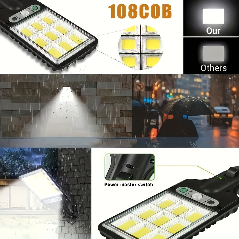 Solar Security Wall Light 108COB LED Motion Sensor with Remote Control – 3 Working Modes, Outdoor Waterproof Spotlight for Garden Patio Porch Garage Door – 2/4/6/8 Pack, Holiday Gift