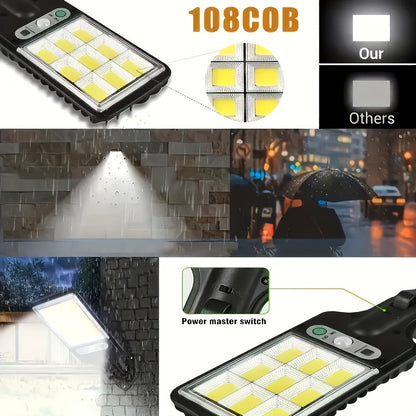 Solar Security Wall Light 108COB LED Motion Sensor with Remote Control – 3 Working Modes, Outdoor Waterproof Spotlight for Garden Patio Porch Garage Door – 2/4/6/8 Pack, Holiday Gift