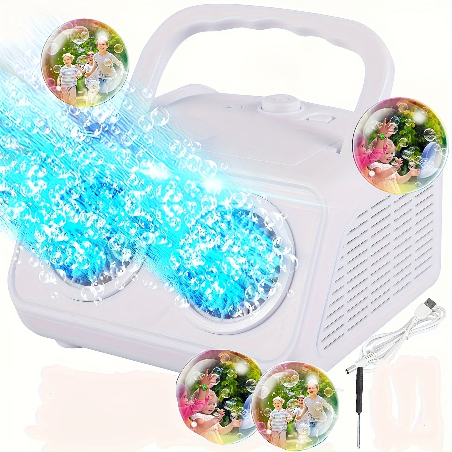 Automatic Bubble Machine for Kids & Toddlers – Electric Bubble Blower with 2 Fans, 20000+ Bubbles Per Minute, Battery Operated, Includes Bubble Solution, Outdoor Bubble Toy for Parties & Birthdays