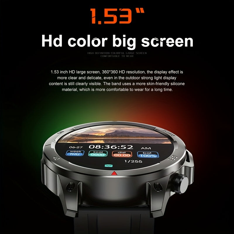 GPS Smartwatch for Men – 360×360 HD Screen, AI Voice, Wireless Calling, NFC, Compass, LED Lighting, Motion Trajectory, Outdoor Sport Fitness Tracker, Father's Day Gift
