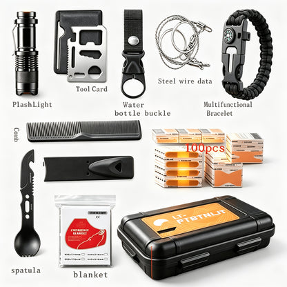 Survival Kit for Men 12 to 115 Piece Emergency Gear Set Flint Fire Starter Multi-Tool – Camping Hiking Hunting Fishing Outdoor Gift for Dad Husband Boyfriend