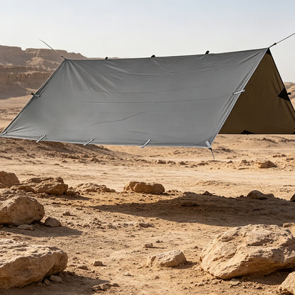 Outdoor Camping Tarp Canopy with UV Protection & Alloy Bracket – Portable Foldable 4-Person Shelter for Backpacking, Hiking, Garden & Outdoor Survival | All-Season Camping Awning