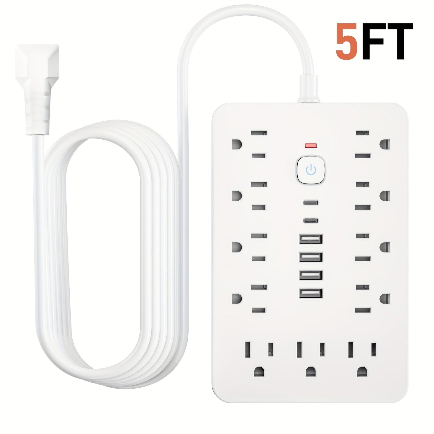 17-in-1 Power Strip Surge Protector with 11 AC Outlets 4 USB Ports 2 USB-C Ports Flat Plug Design Space-Saving Extension Cord for Home Office Desk Kitchen 5ft 10ft Cord