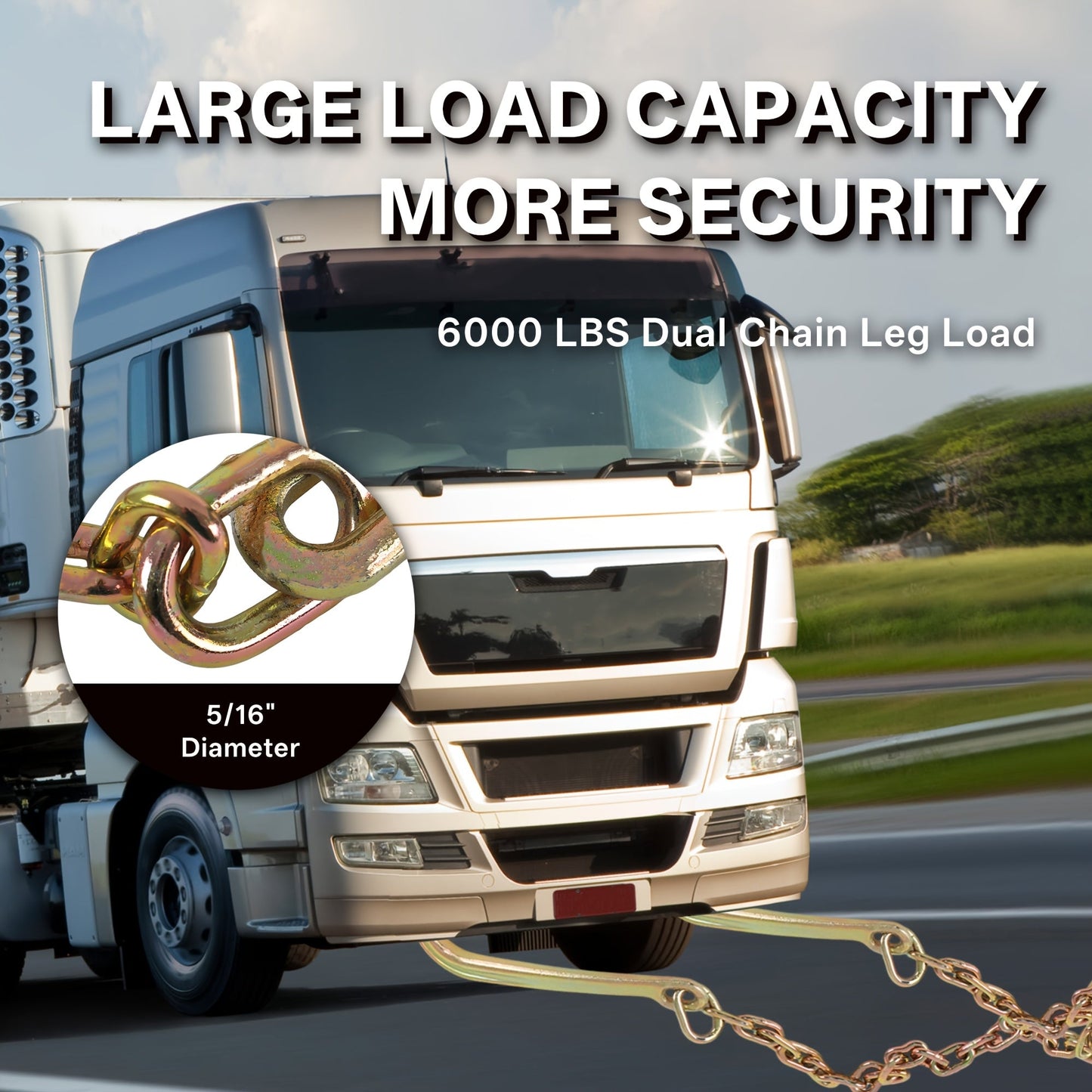Grade 70 Heavy Duty Trailer Chain Set 5/16 Inch x 2 Feet with J Hooks and V-Chain Grab Hooks - Anti-Rust 20Mn2 Alloy Steel, 6000 lb Safe Working Load for Flatbed Trailer, Towing and Cargo Securing