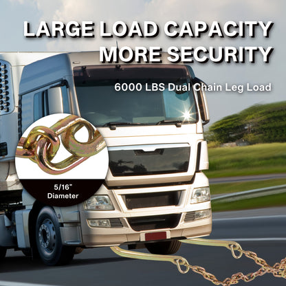 Grade 70 Heavy Duty Trailer Chain Set 5/16 Inch x 2 Feet with J Hooks and V-Chain Grab Hooks - Anti-Rust 20Mn2 Alloy Steel, 6000 lb Safe Working Load for Flatbed Trailer, Towing and Cargo Securing