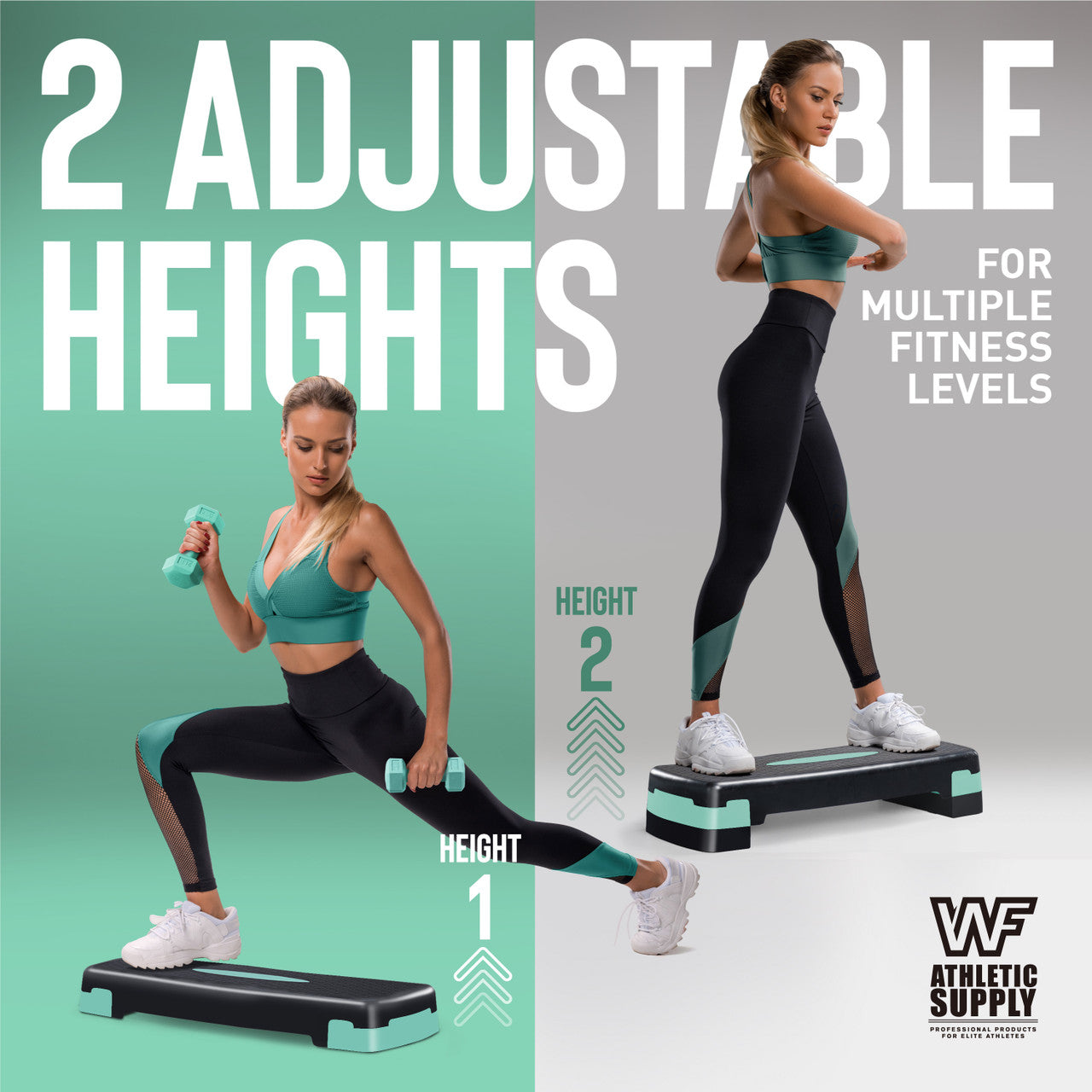 Adjustable Height Aerobic Stepper Set with 2 Dumbbells & Measuring Tape, Non-Slip Exercise Step Platform with Level Risers, 550 LB Capacity, Home Gym Workout Equipment – 3 Colors