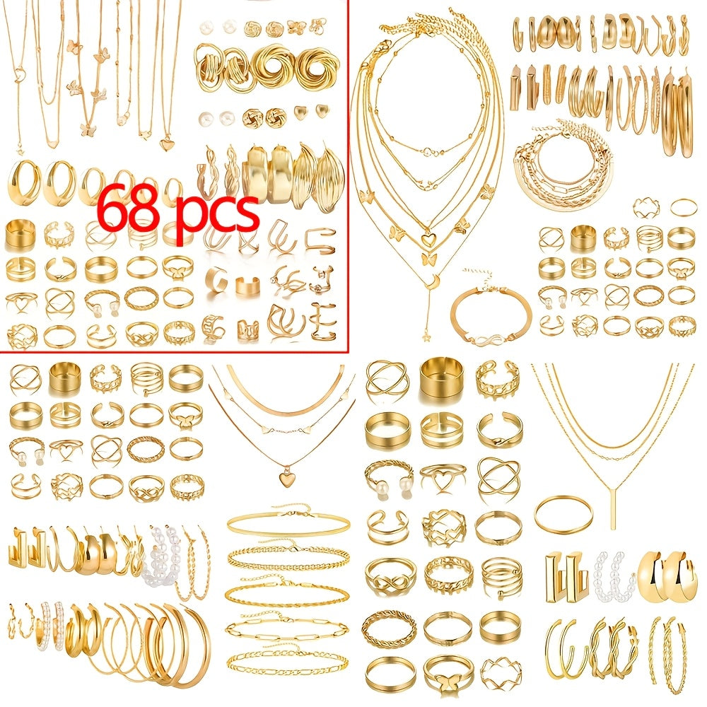 Retro Jewelry Set for Women 35-68pcs Butterfly Heart Star Moon Charms Elegant Mixed Lot Daily Wear & Gift