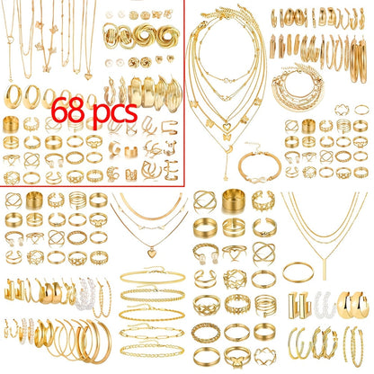 Retro Jewelry Set for Women 35-68pcs Butterfly Heart Star Moon Charms Elegant Mixed Lot Daily Wear & Gift