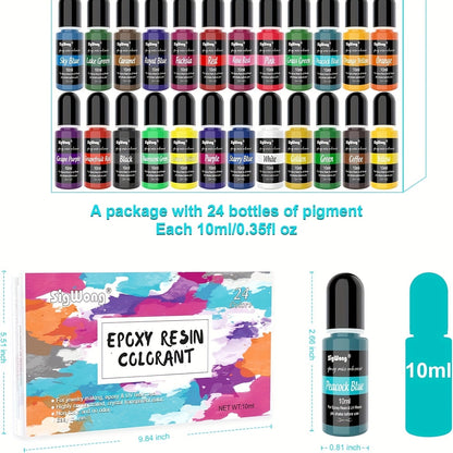 24 Color Liquid Epoxy Resin Colorant Set - Highly Concentrated Resin Dye for Jewelry Making, Resin Art, Painting and DIY Crafts, 0.35oz / 10ml Each, Complete Color Kit for Beginners and Artists