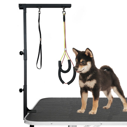 Dog Grooming Arm with Clamp 36 Inch – Adjustable Heavy-Duty Iron No-Sit Haunch Holder, 3-Section Design for Small & Medium Dogs and Cats, Includes Colorful Positioning Ropes, Professional Pet Grooming