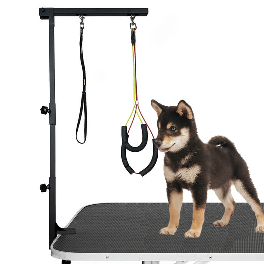 Dog Grooming Arm with Clamp 36 Inch – Adjustable Heavy-Duty Iron No-Sit Haunch Holder, 3-Section Design for Small & Medium Dogs and Cats, Includes Colorful Positioning Ropes, Professional Pet Grooming