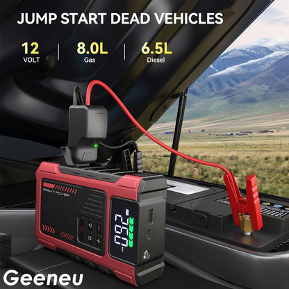4000A Car Jump Starter with Air Compressor, 150PSI Tire Inflator & LED Light, Portable 12V Battery Jump Starter Pack for Gas 8.0L / Diesel 6.5L Engines – Car Emergency Kit