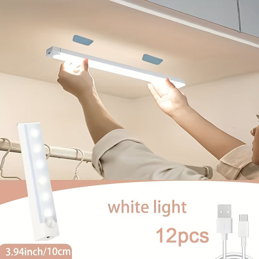 LED Motion Sensor Cabinet Lights USB Rechargeable 6 9 12pcs Wireless Night Light 3 Adjustable Modes for Bedroom Staircase Kitchen Closet Under Cabinet Bedside Reading Hallway Home Lighting