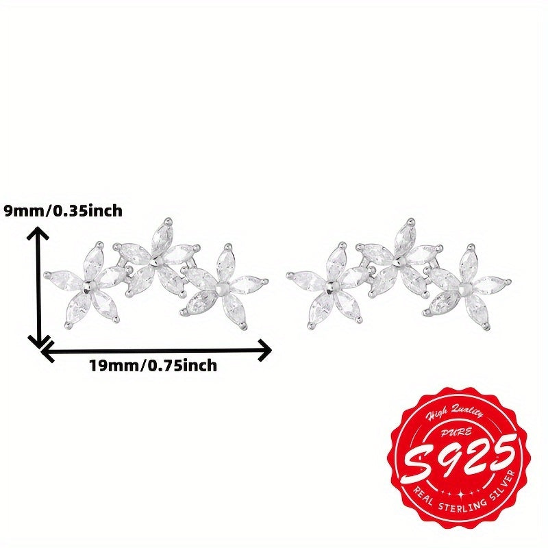 S925 Sterling Silver Five-Petal Flower Earrings for Women – Shiny Elegant Hypoallergenic Stud Earrings, Unique Floral Design for Daily Wear, Birthday & Gift for Ladies (4.65g)