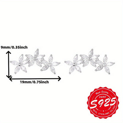 S925 Sterling Silver Five-Petal Flower Earrings for Women – Shiny Elegant Hypoallergenic Stud Earrings, Unique Floral Design for Daily Wear, Birthday & Gift for Ladies (4.65g)
