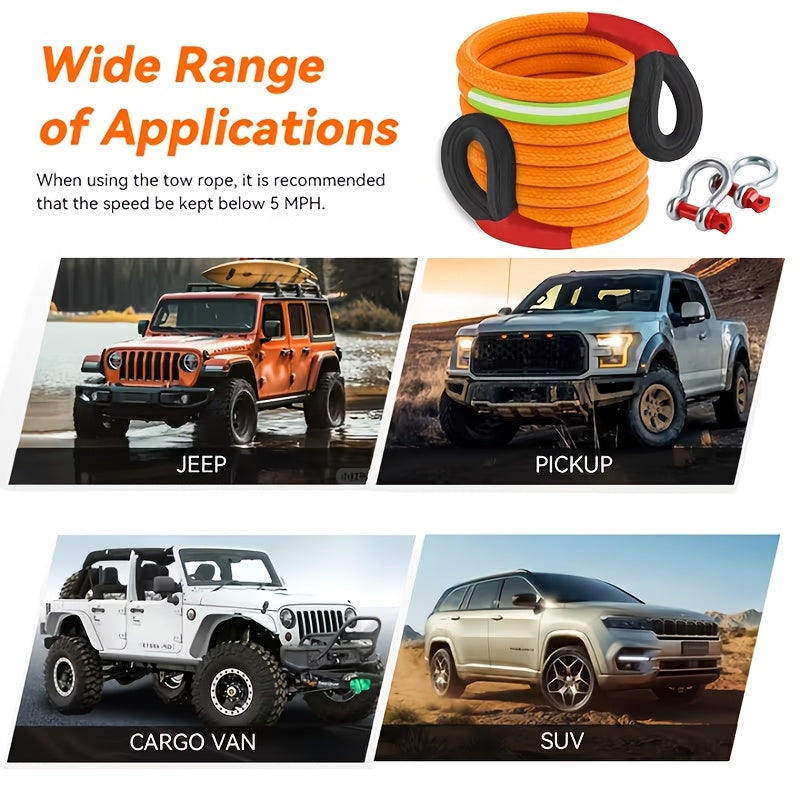Kinetic Recovery Rope 22 Ton 48501 lbs – Heavy Duty Nylon Tow Rope with Bow Shackles & Storage Bag for Truck SUV UTV ATV Off-Road Emergency Rescue