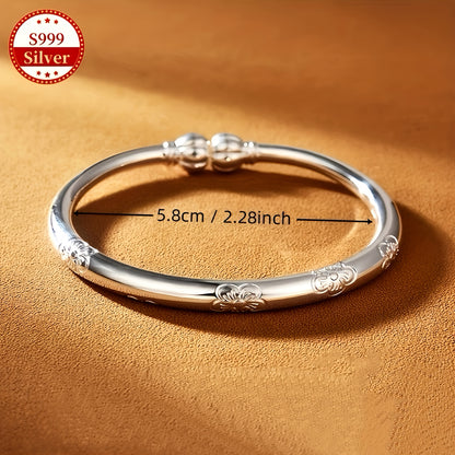 S999 Sterling Silver Tribal Style Bracelet for Women – Simple Elegant Bangle for Daily Wear, All Seasons, Mother’s Day, Birthday & Gift Giving