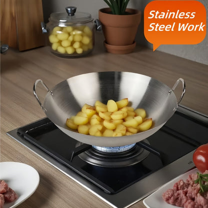 Stainless Steel Non-Stick Skillet Frying Pan 201 Heavy Duty - Camping Open Fire Cookware for Home Kitchen Restaurant Stir Fry Boil 3 Sizes