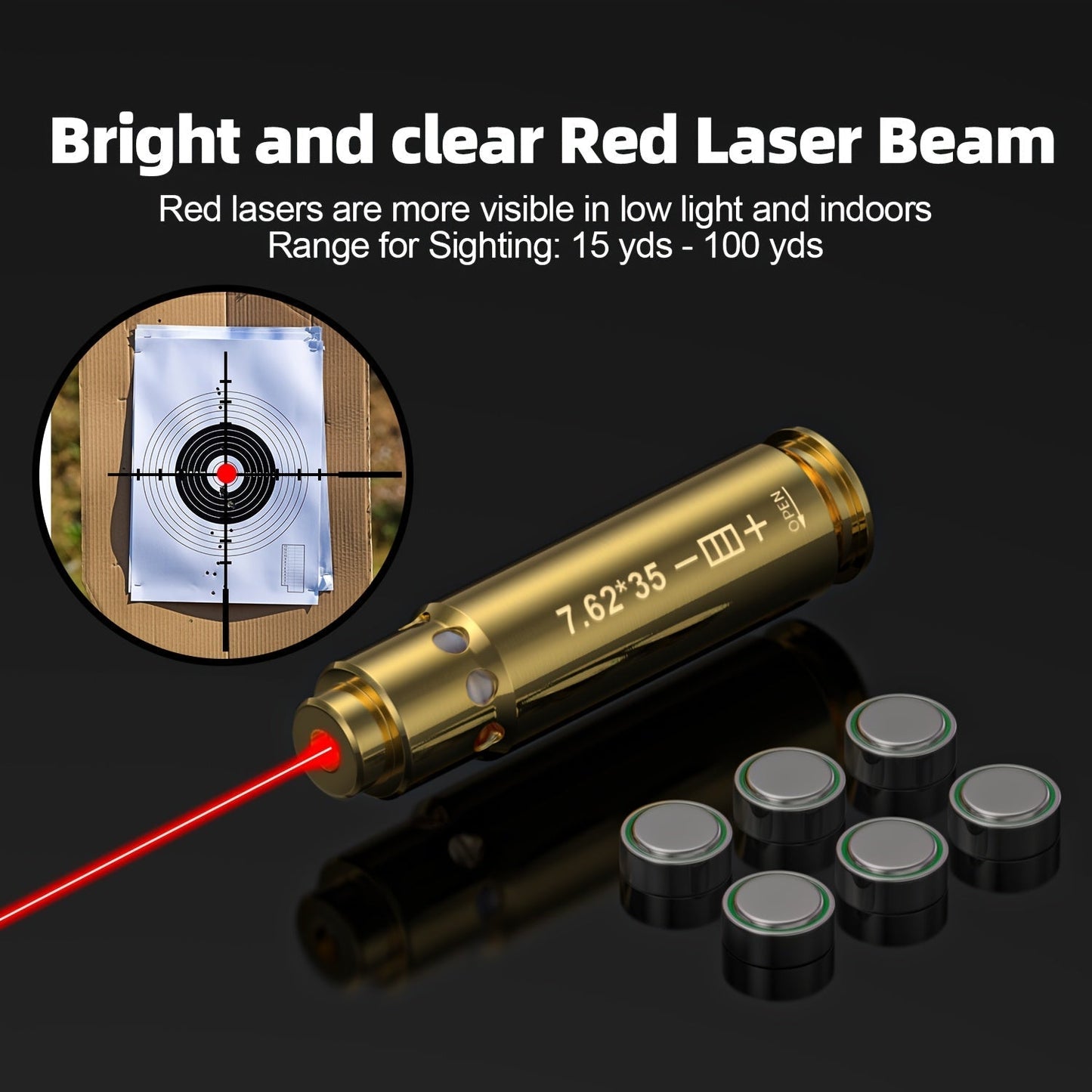 Laser Bore Sight Multi-Caliber Kit for 9mm 45ACP 223REM 308WIN 380ACP 38SPL 12GA – High-Precision Red Laser Boresighter for Rifles & Pistols, Easy Install, Includes 2 Battery Sets