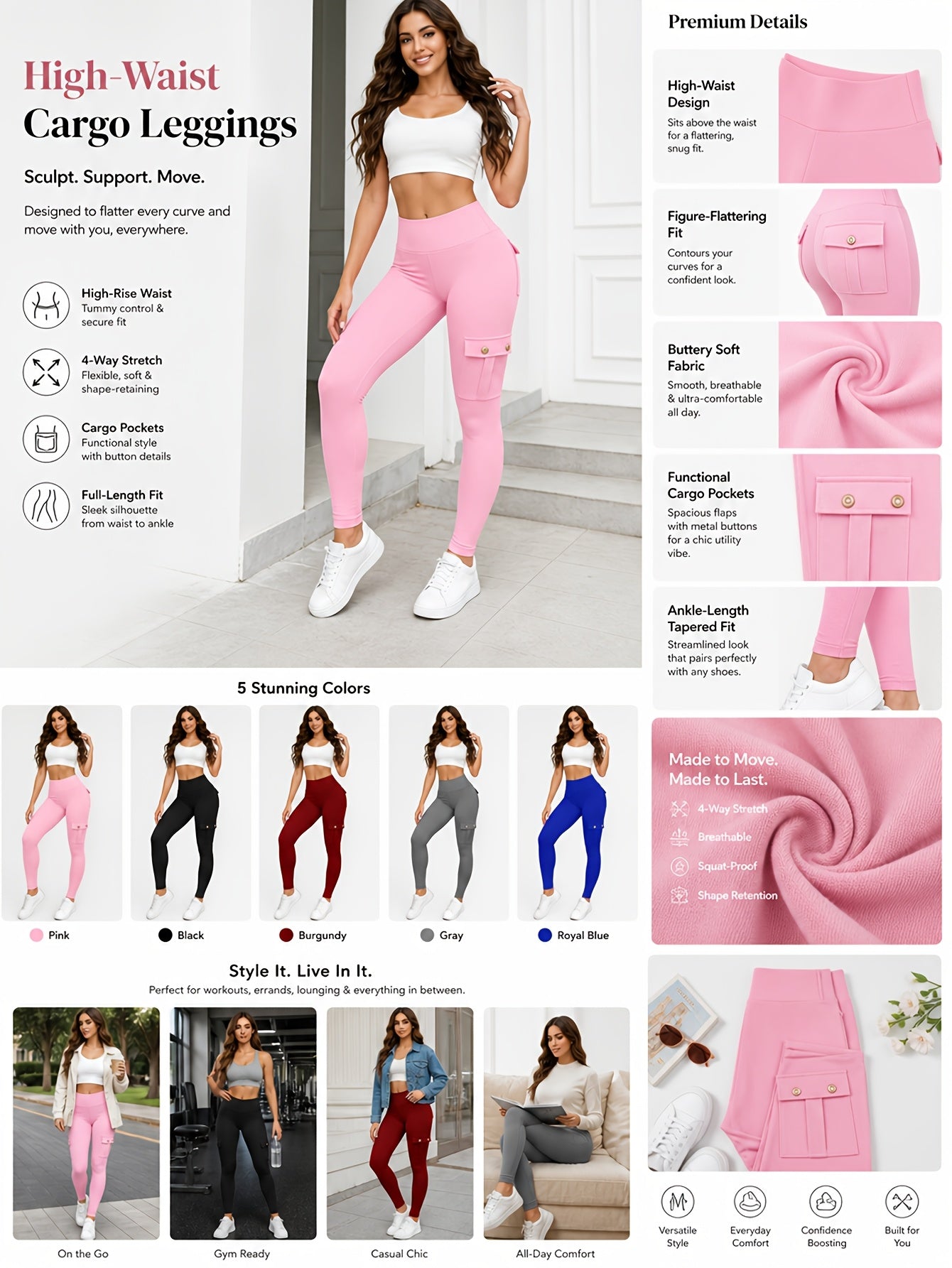 Women's High Waist Yoga Leggings 5 Pack with Pockets Tummy Control Slim Fit 4-Way Stretch Soft Breathable Workout Leggings for Gym Running Training Daily Wear Multipack Value Set