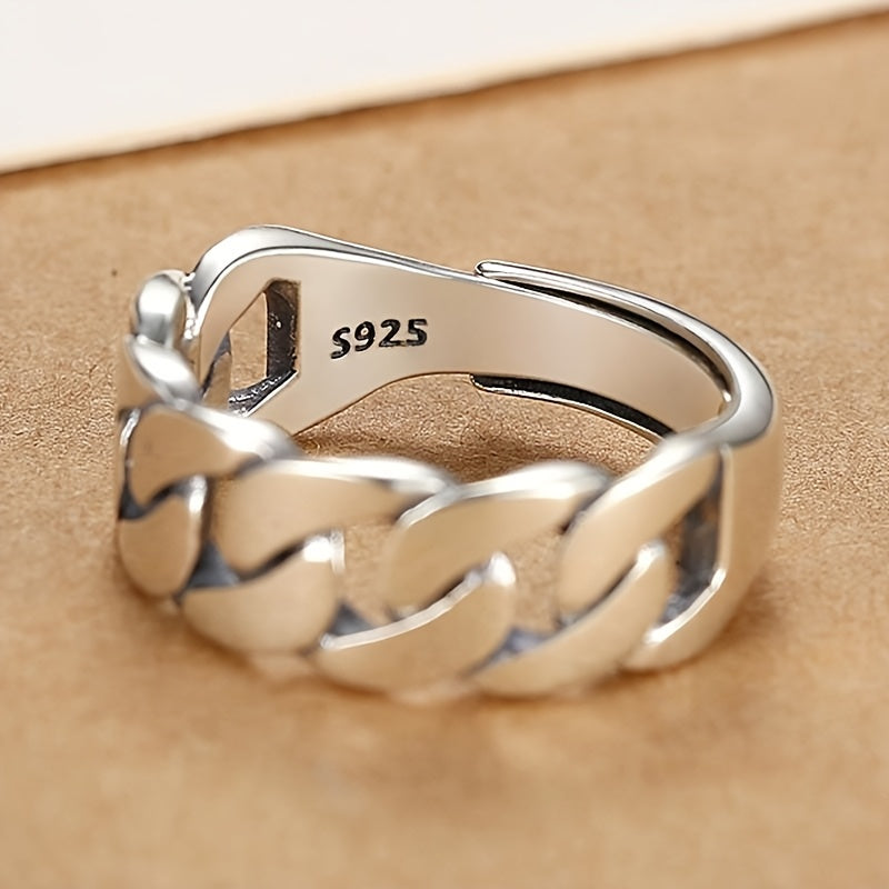 Adjustable Cuban Ring with 925 Silver Twist Chain for Men & Women – Unisex Index Finger Ring, Unique Street Style Fashion Jewelry, Stackable & Everyday Wear