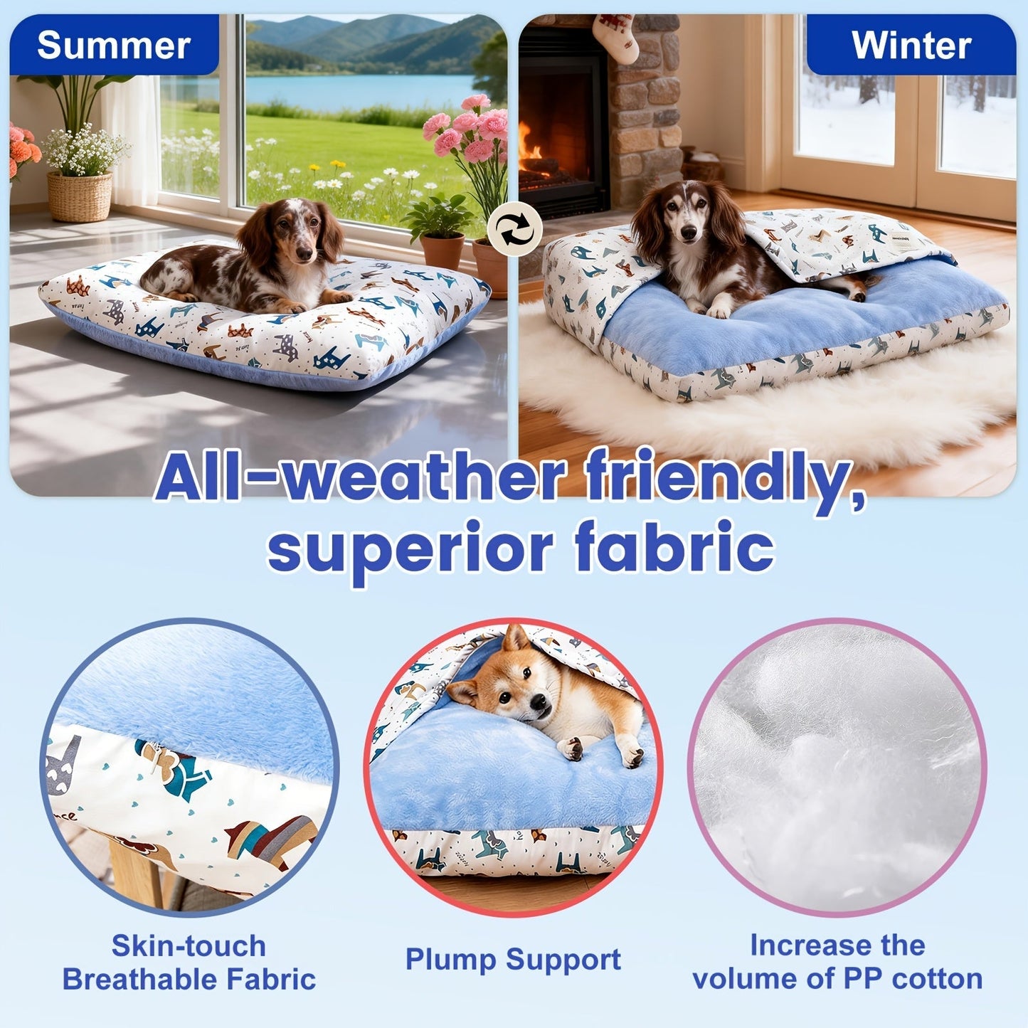 Washable Dog Bed Mat – Breathable Summer Pet Mattress with Removable Cover & Non-Slip Bottom, Cute Animal Patterns, All-Season Crate Pad for Small Medium Large Dogs & Indoor Cats