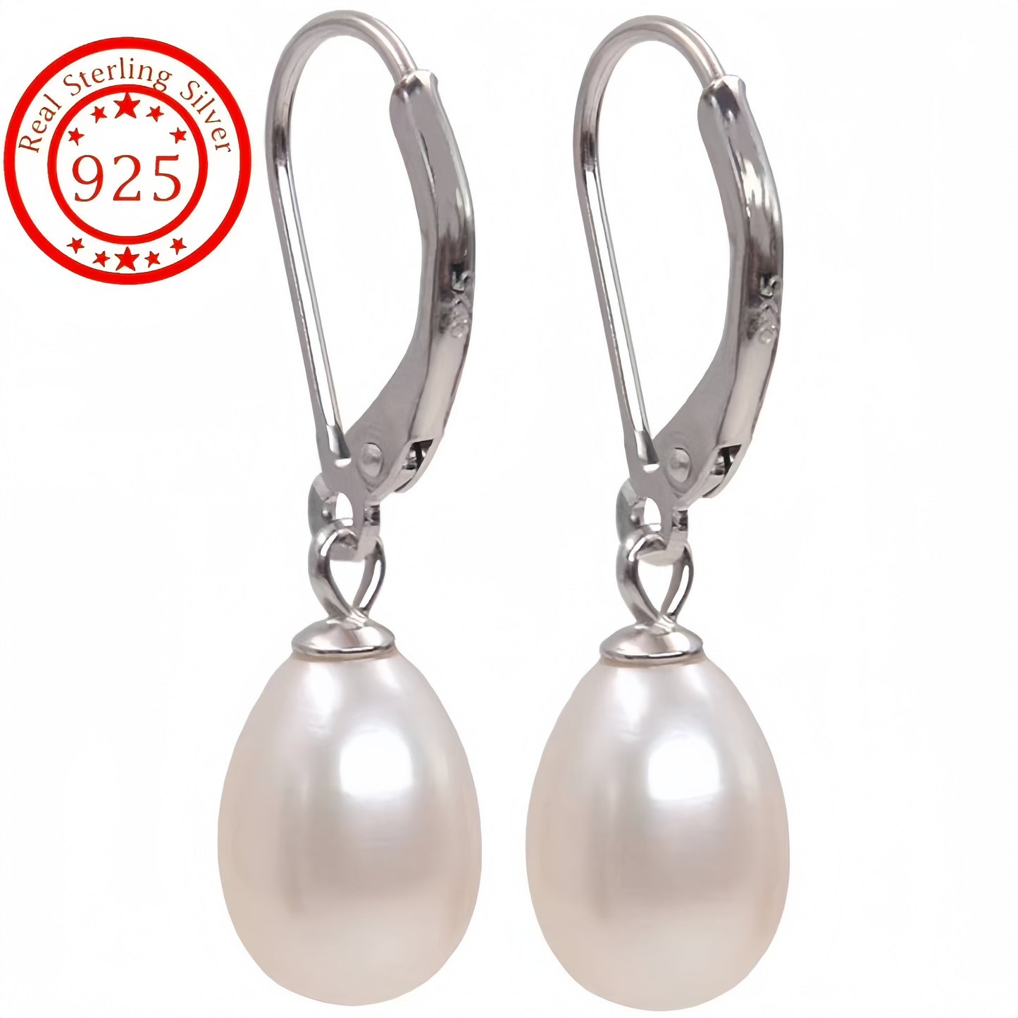 925 Sterling Silver Freshwater Pearl Drop Earrings Elegant French Style Dangle with Lobster Clasp for Women Wedding Bridal Gift Valentine's Day