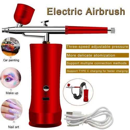 Cordless Airbrush Kit with Compressor Rechargeable 0.3mm Nozzle 3-Speed Pressure – Portable Airbrush Set for Makeup, Nail Art, Cake Decorating, Model Painting & Body Art