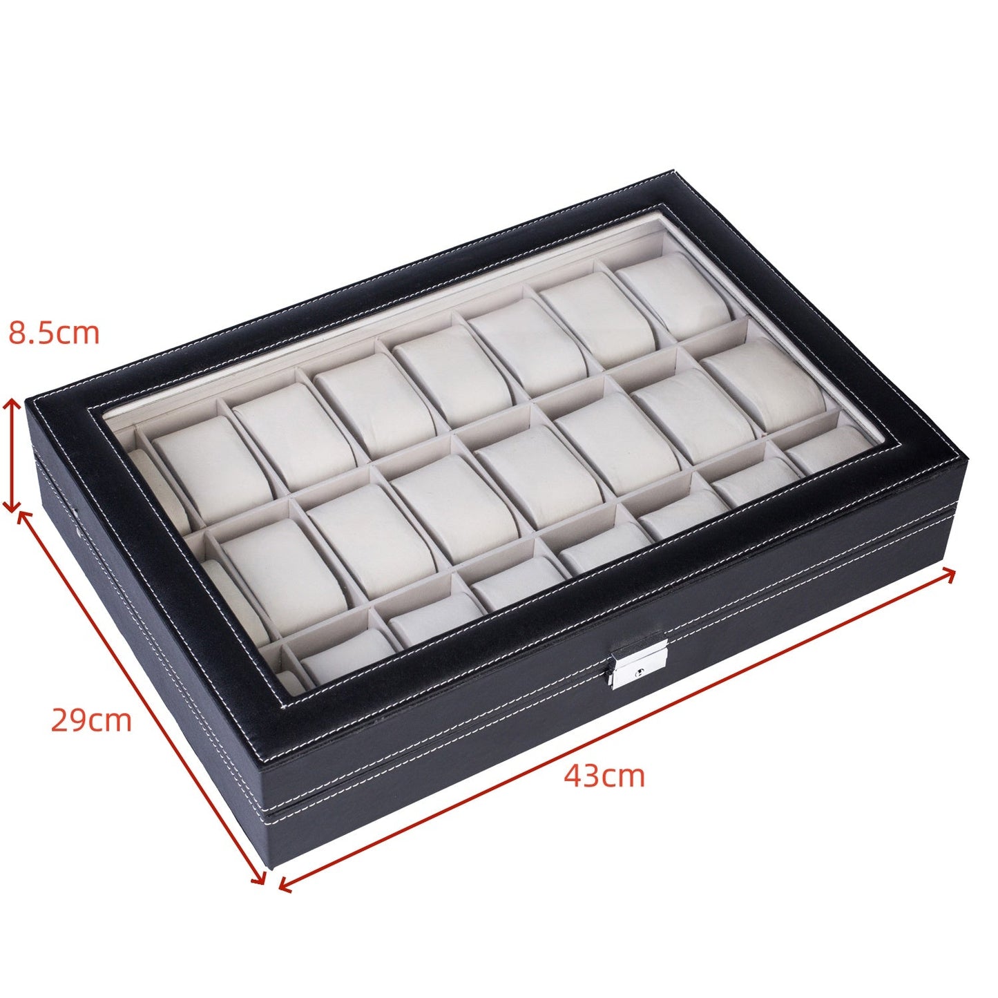 24-Slot Leather Watch Box Organizer – Large Capacity Watch Display Case with Top-Opening Lid, Lockable Storage for Men & Women, Elegant Black PU Leather Watch Collector Gift