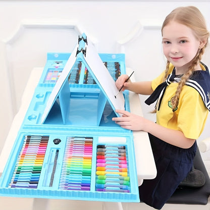 228 Pcs Kids Art Painting Set with Easel, Complete Beginner Drawing Kit for Children Ages 3-12, Includes Sketchbook, Coloring Book, Acrylic Markers, Watercolor Pens, Oil Pastels, Colored Pencils & Eraser
