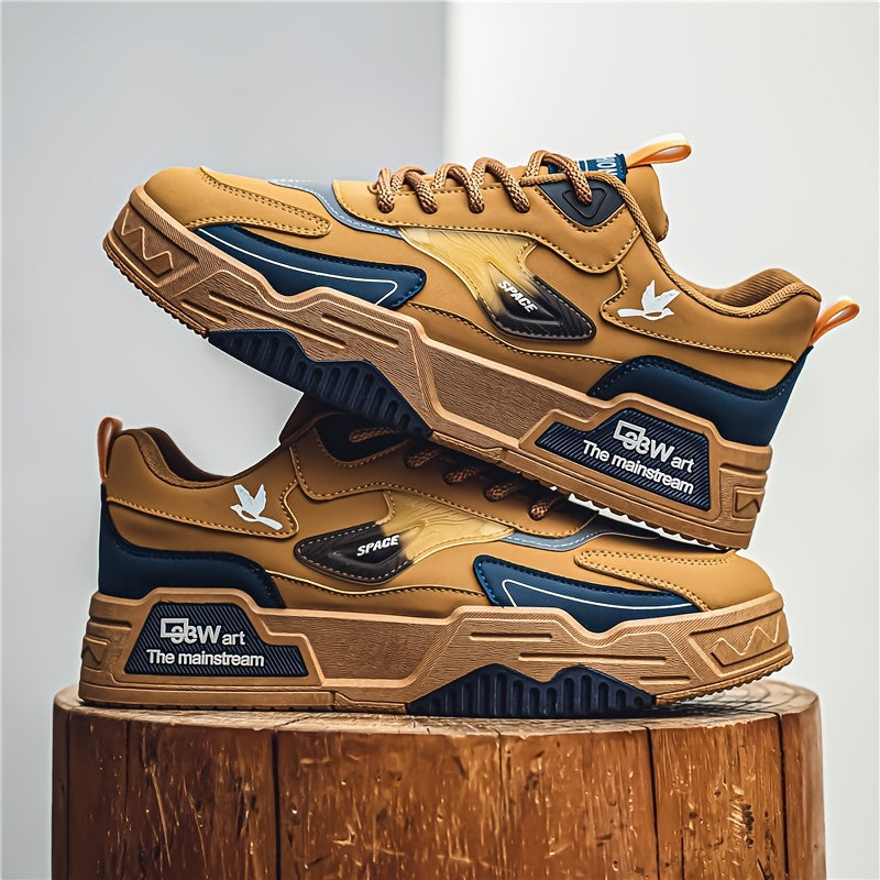 Men's Thick Sole Skateboard Shoes Trendy Low-Top Canvas Sneakers for Sports Leisure Travel Khaki Black Sizes US 6.5-11.5