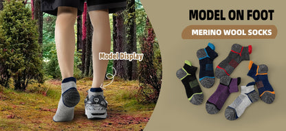 6 Pairs Merino Wool Hiking Socks for Men & Women, Cushioned Ankle Running Work Socks with Compression Support, Sweat-Absorbing Breathable Low Cut Invisible Design – Great Gift Idea
