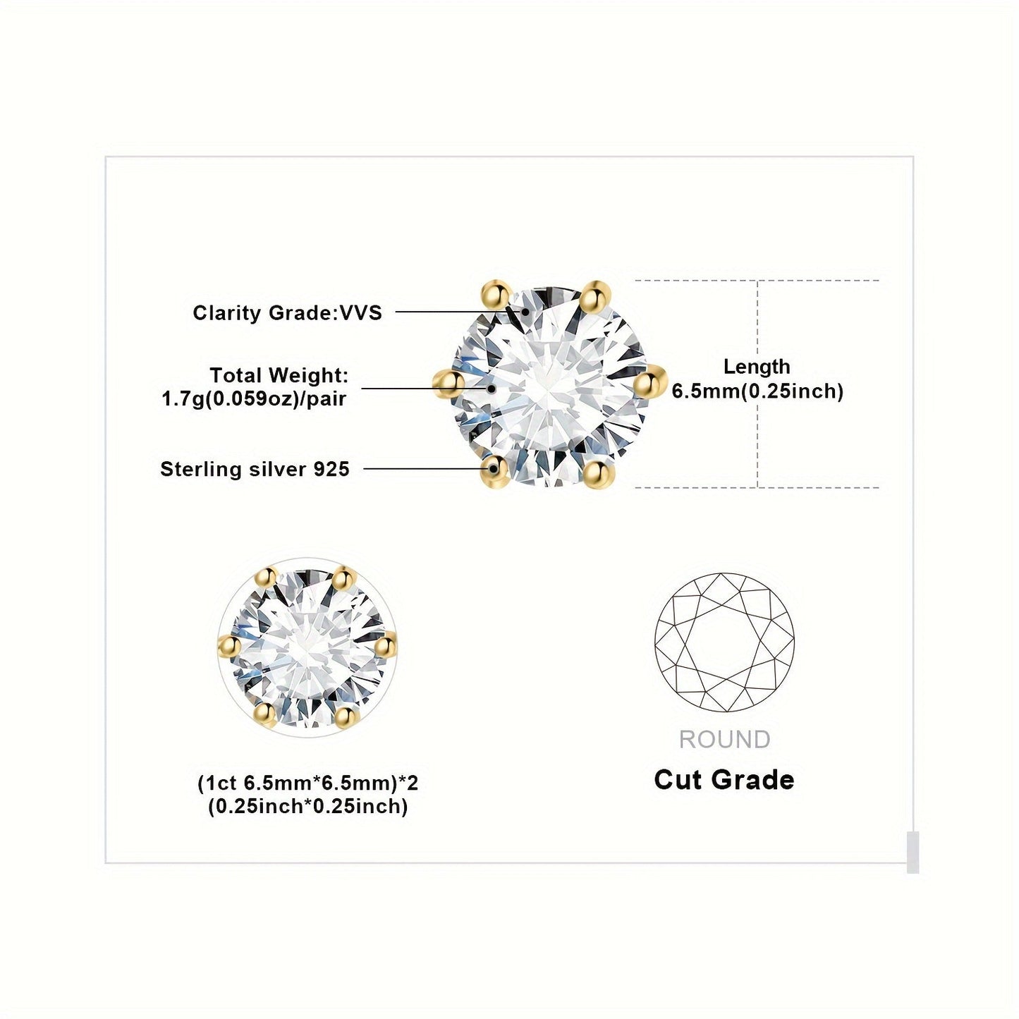 Moissanite Stud Earrings 925 Sterling Silver Round Cut Brilliant Sparkle 0.6ct to 6ct Platinum Plated Wedding Engagement Fine Jewelry for Women Girls Daily Prom Party