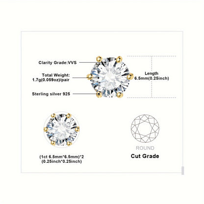 Moissanite Stud Earrings 925 Sterling Silver Round Cut Brilliant Sparkle 0.6ct to 6ct Platinum Plated Wedding Engagement Fine Jewelry for Women Girls Daily Prom Party