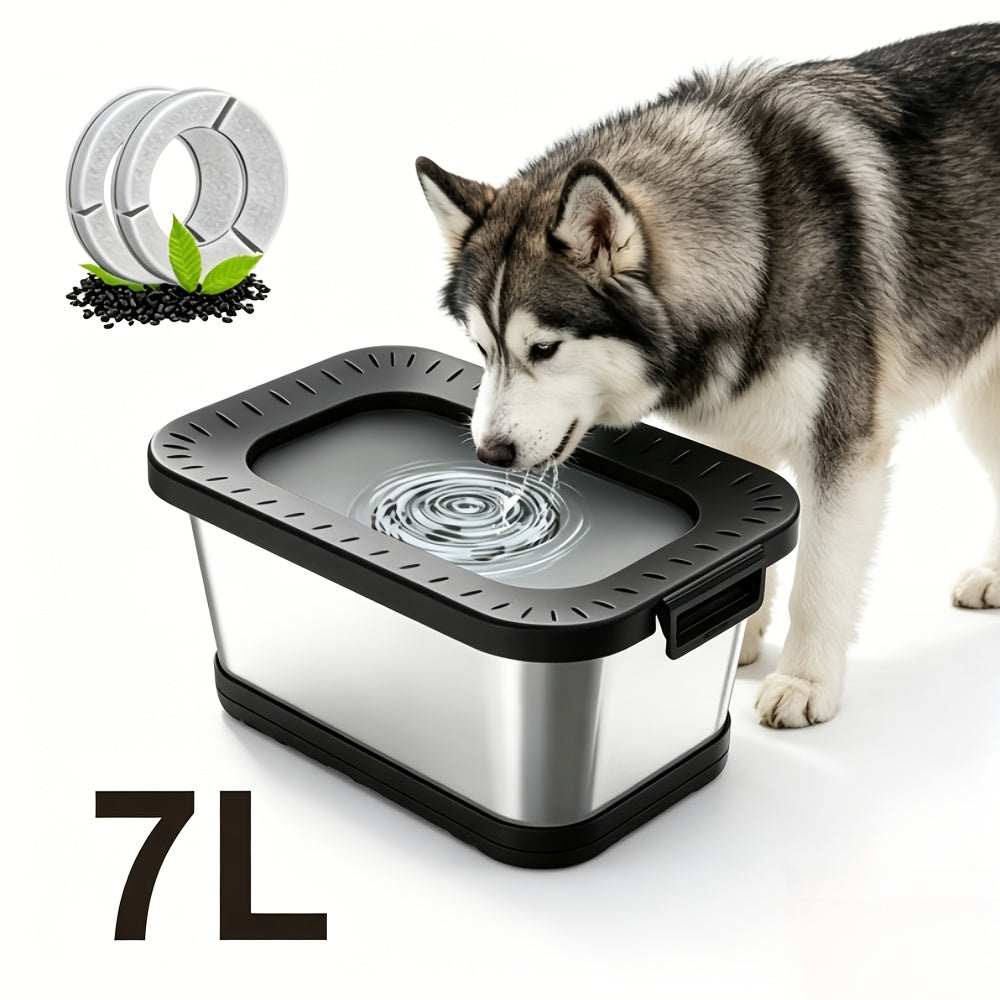 7L Stainless Steel Dog Water Bowl Anti-Spill Splash-Proof Slow Feeder for Messy Drinkers Heavy Duty Indoor Outdoor Pet Bowl – Large Capacity