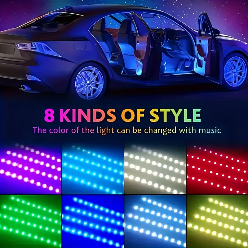 Car LED Neon Interior Light Strips USB Powered – High Brightness Automotive Ambient Lighting Kit, Foot Well Neon Accent Lights, Interior Mood Lights