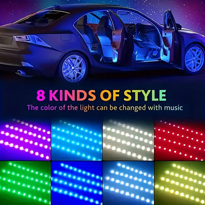 Car LED Neon Interior Light Strips USB Powered – High Brightness Automotive Ambient Lighting Kit, Foot Well Neon Accent Lights, Interior Mood Lights