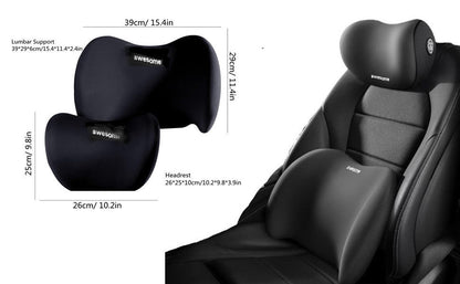 Car Lumbar Support Pillow & Neck Pillow Kit – Ergonomic Seat Headrest Cushion with Adjustable Strap for Neck & Back Pain Relief, for Car, Office Chair, Truck & Wheelchair