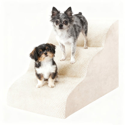 NIUBYA Extra Wide Dog Stairs for Small Dogs – High Density Foam Pet Steps, Non-Slip Bottom, Soft Cushioned Ramp for High Beds Couch Sofa, Ideal for Injured Elderly Dogs, Polypropylene, Compact