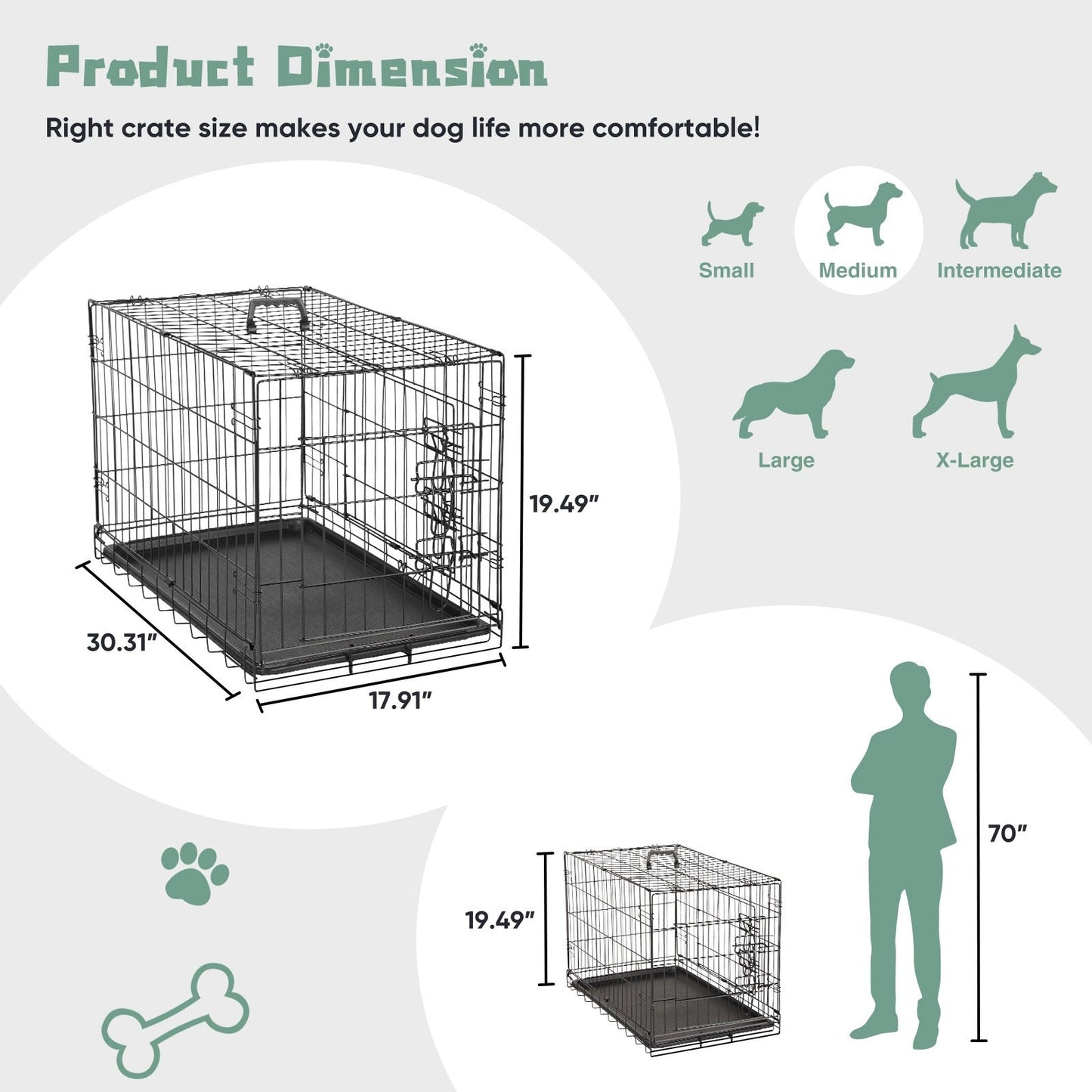 Folding Wire Dog Crate with Divider & Leak-Proof Tray – Double Door Collapsible Metal Kennel for Small, Medium & Large Dogs, Indoor, Outdoor & Travel Use