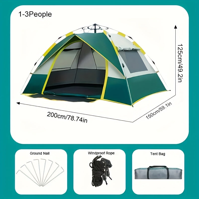 Automatic Instant Pop-Up Camping Tent 1-3 or 3-4 Person – Full Season Windproof Lightweight Tent with Double Doors & Mesh Windows for Camping Hiking Hunting Travel & Outdoor Shelter